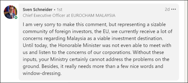 Dap Malaysia Lack Of Consistent Policies Weak Political Leadership And An Unstable Government Key Factors In Reducing Investor Confidence In Malaysia Under The Pn Government